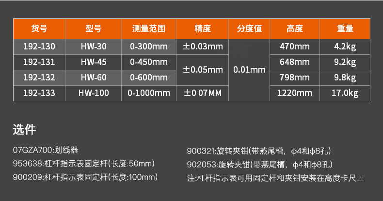 三丰带表高度尺192-133参数